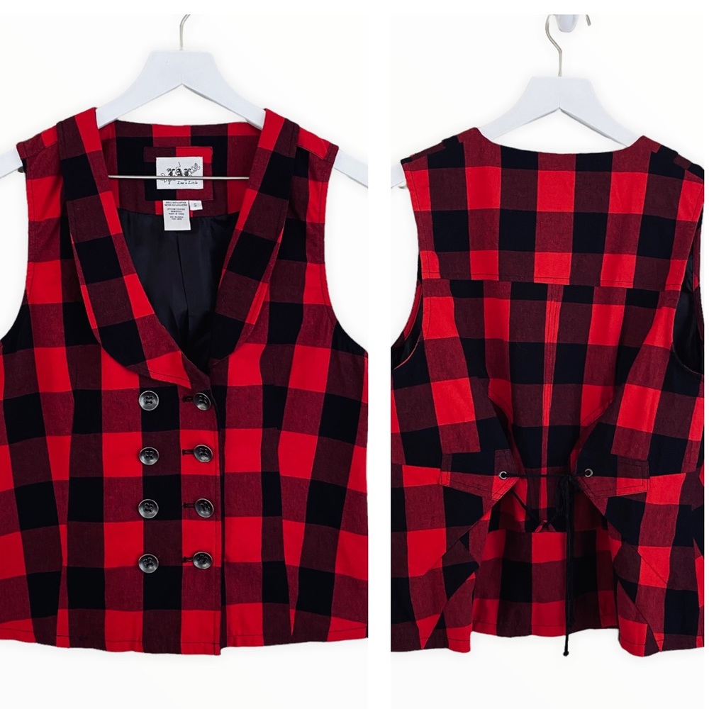 Live A Little Classic Buffalo Checkered Double Breasted Cotton Vest‎ Size Small